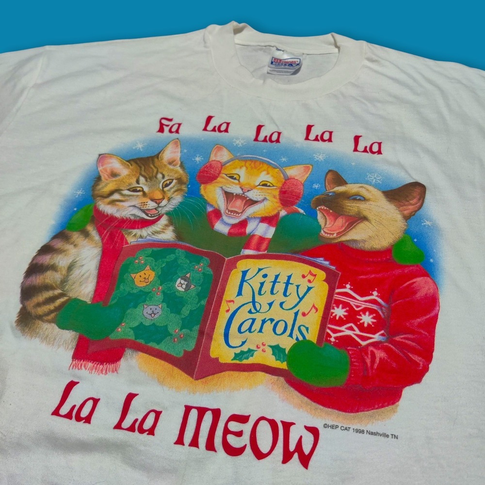 Vintage 90s Nashville TN Hanes Beefy T-shirt Christmas Cats Kitty Carols Size XL